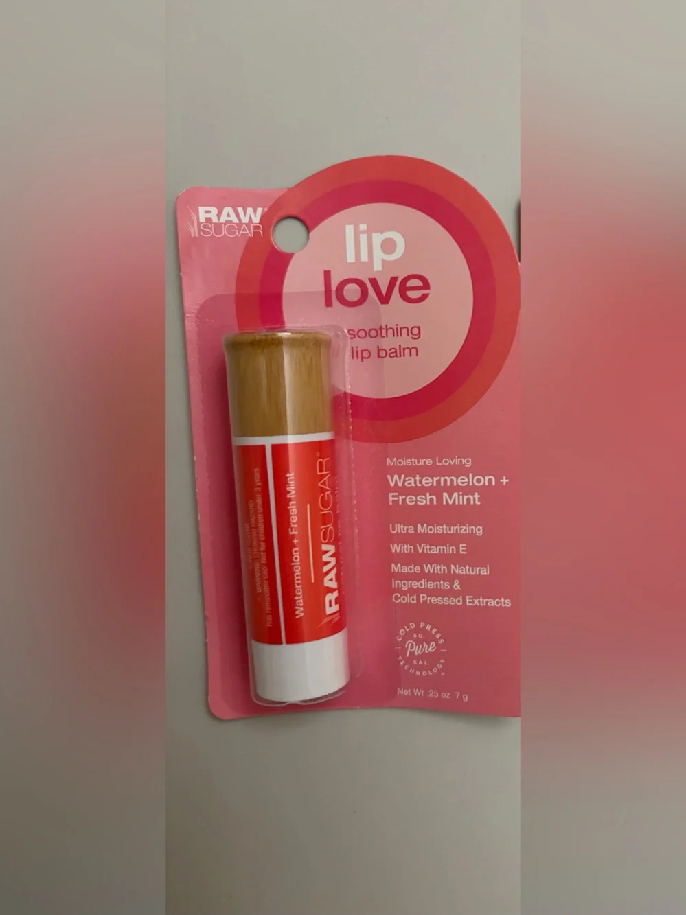 Raw Sugar Lip Love Soothing Balm Watermelon & Fresh Mint .25 oz Vitamin E